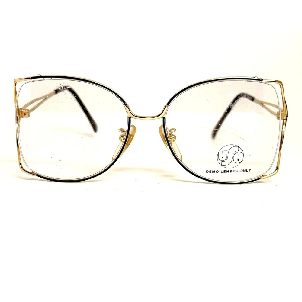 US Optical Andrea Navy Eyeglasses Gold Blue Butterfly Frame  55-15-130 23985